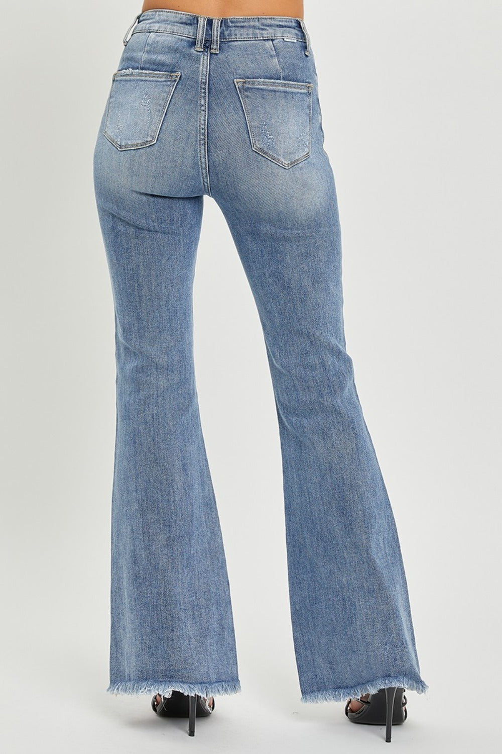 RISEN High Waist Raw Hem Flare Jeans