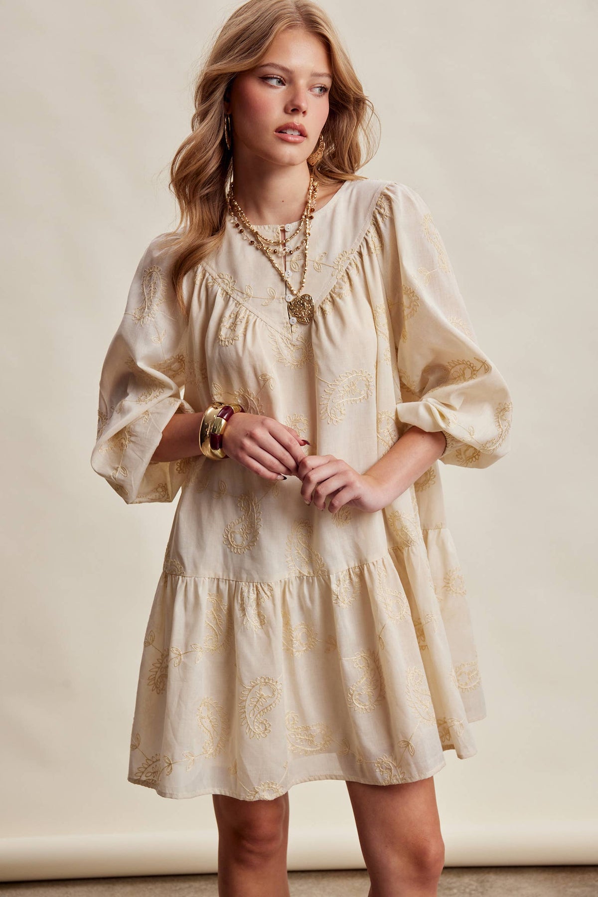 Emma Embroidered Paisley Cotton Mini Dress