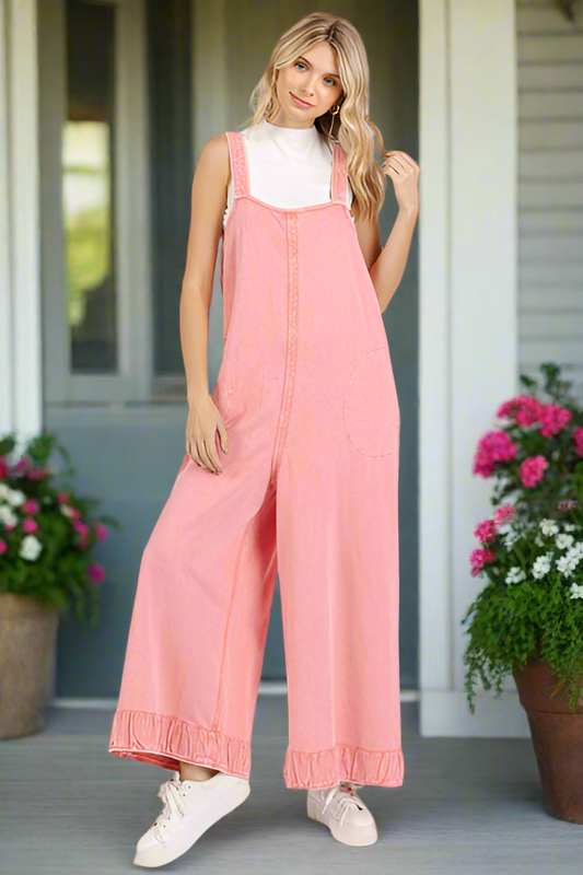 Kate Ruffled Wide Leg Overall Jumpsuit