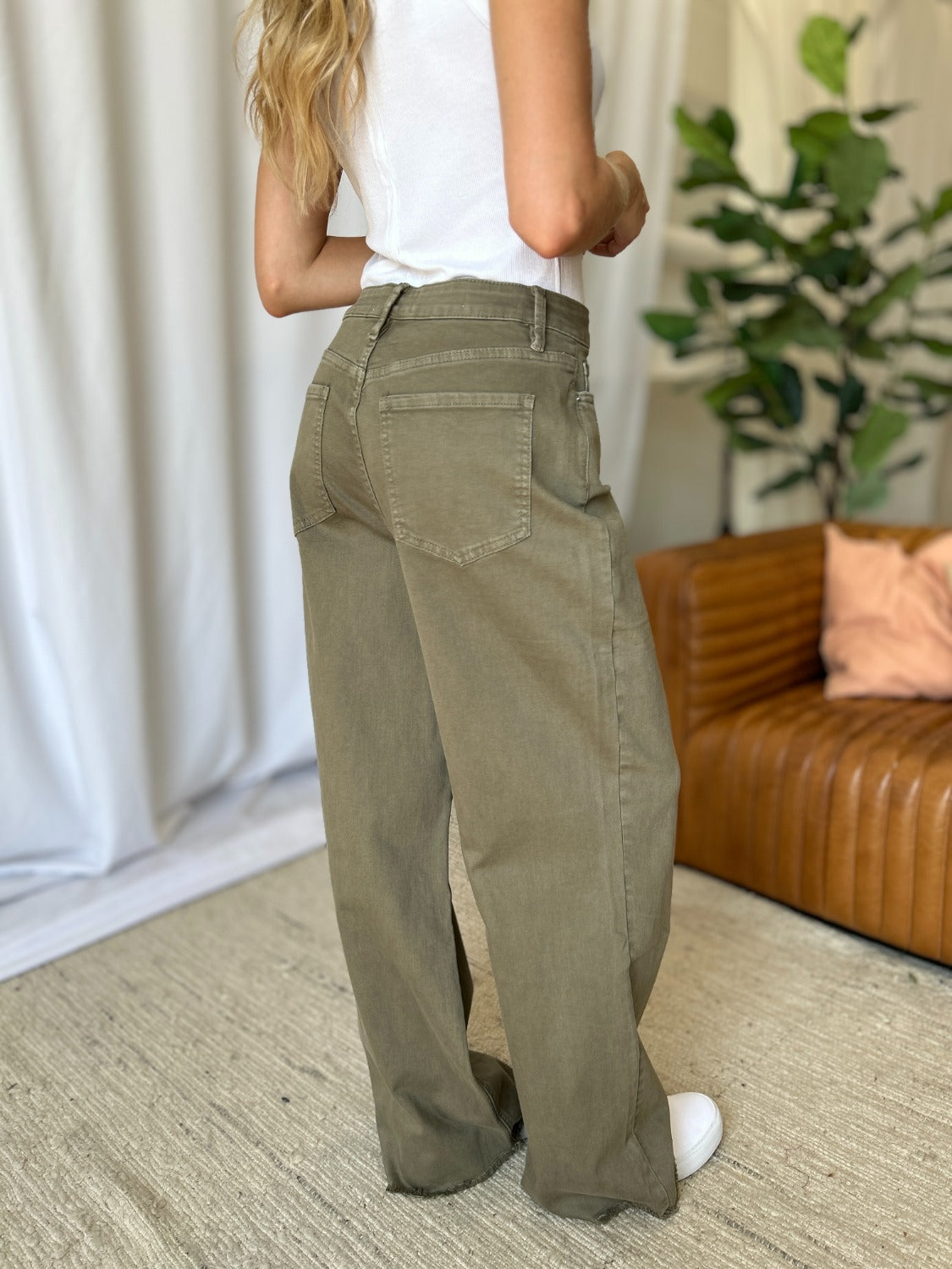 RFM High Rise Olive Garment Dye Wide Leg  Jeans