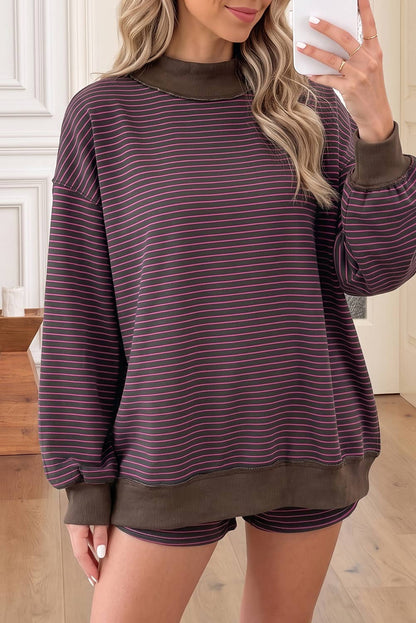 66 Stripe Mock Neck Pullover Matching Shorts Set