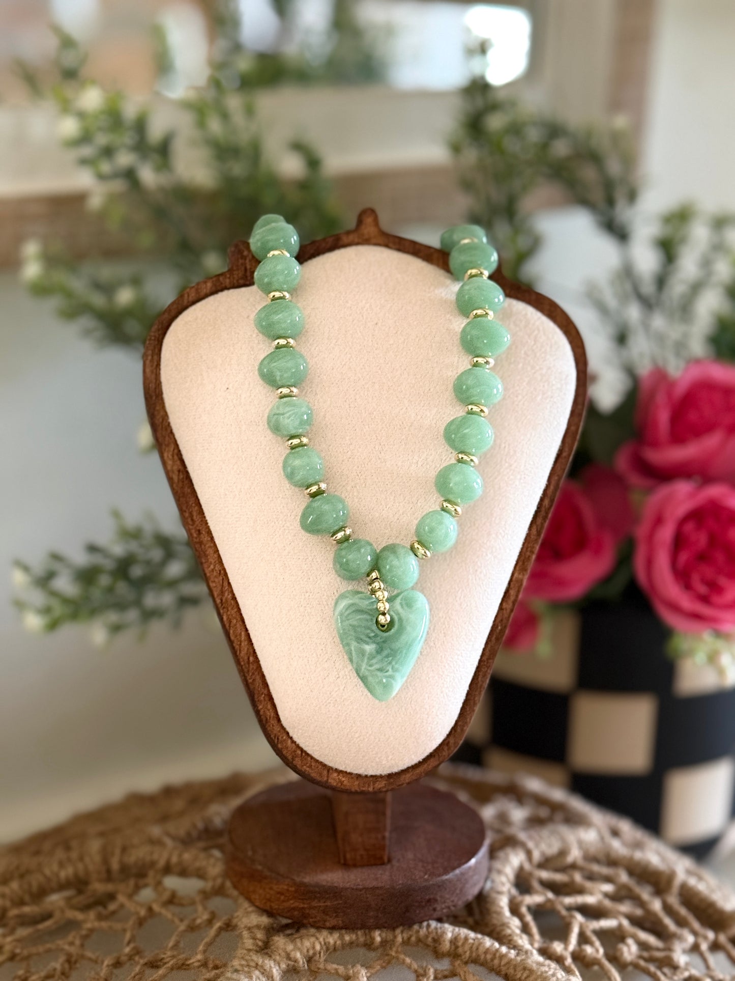 Haylee Green Beaded Heart Necklace