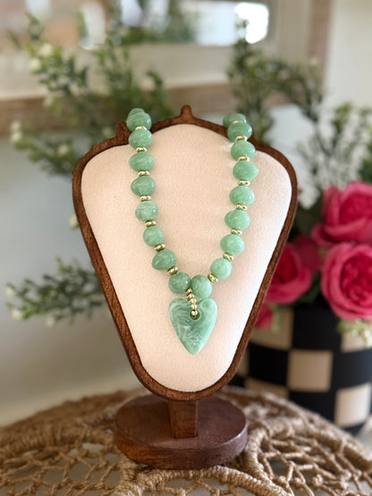 Haylee Green Beaded Heart Necklace