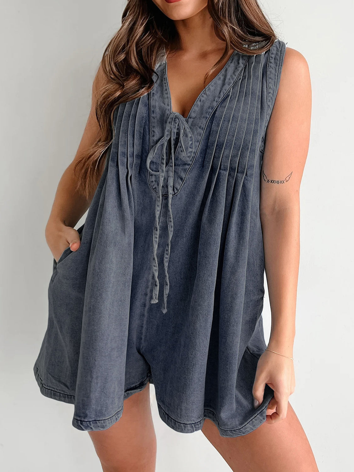 Riley Front Tie Romper with Pockets