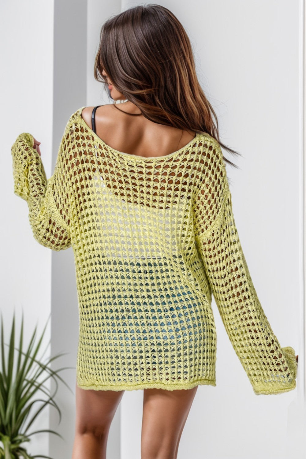 Down The Road Openwork Dropped Shoulder Knit Top