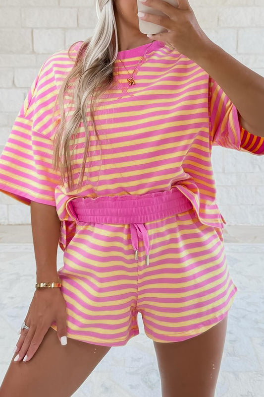 Rose Stripe Terry Shorts Set