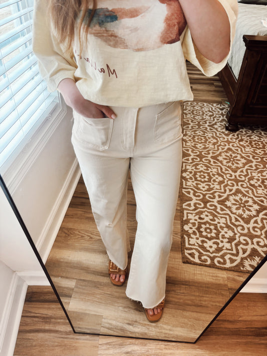 The Harper High Rise Wide Leg Jeans by Annie Wear - Oat