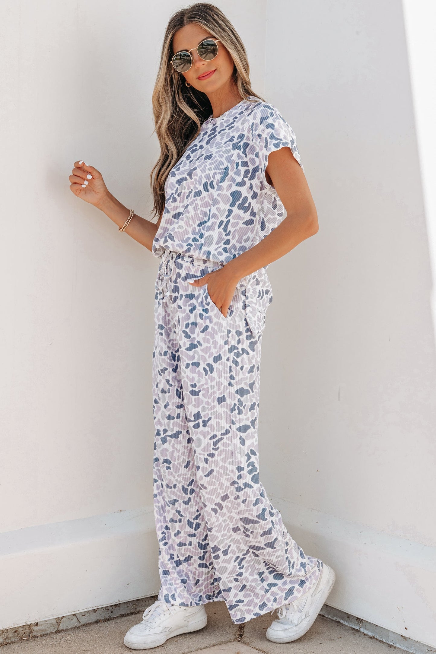 Camo Corded Knit Tee & Drawstring Pants Set