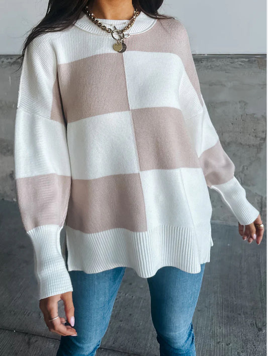 Checked In Drop Shoulder Sweater