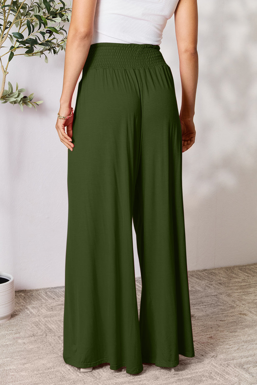 Double Take Smocked Wide Waistband Wide Leg Pants