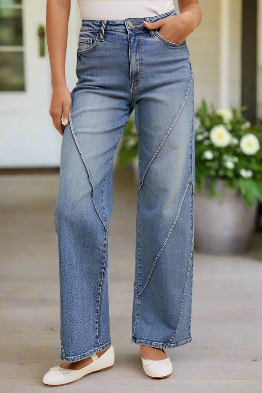 Annie Wear Decorative Seams Wide Leg Jeans
