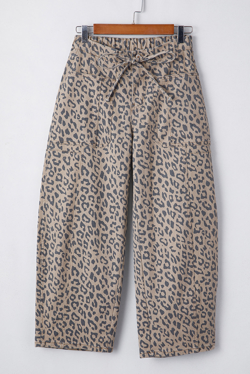 Leopard Drawstring Elastic Waist Pocketed Jeans