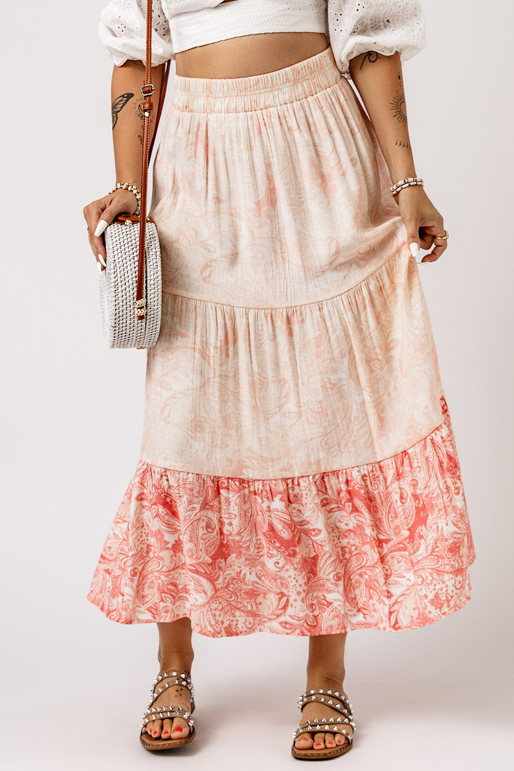 Look at You Floral Color Block Tiered Skirt