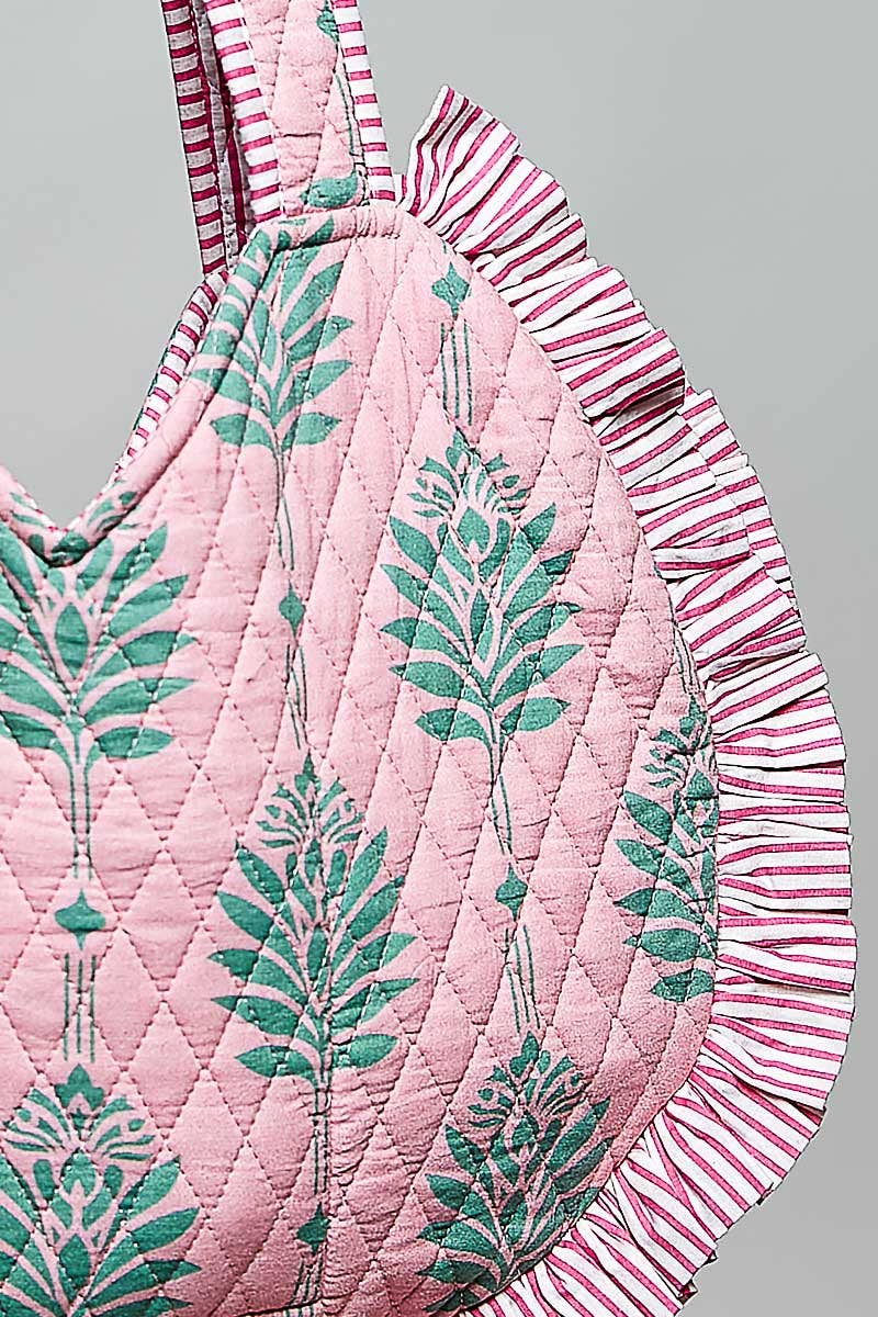 Heart Shaped Ruffle Edge Quilted Tote Bag