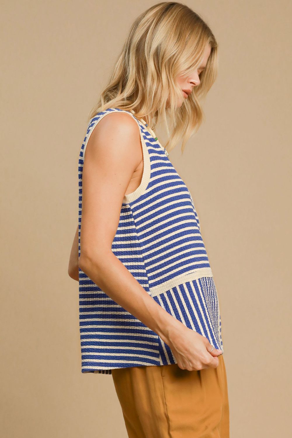 Umgee Navy Texture Striped Tank