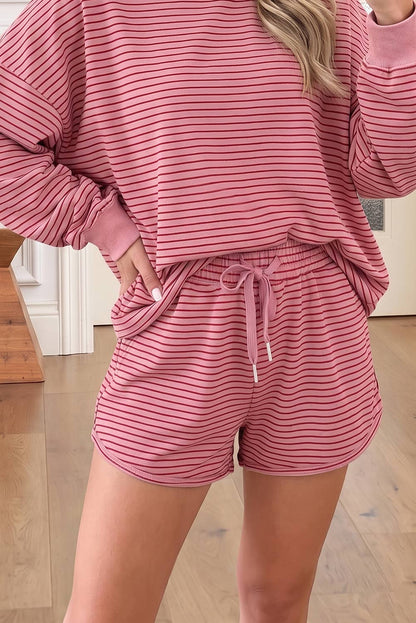 66 Stripe Mock Neck Pullover Matching Shorts Set