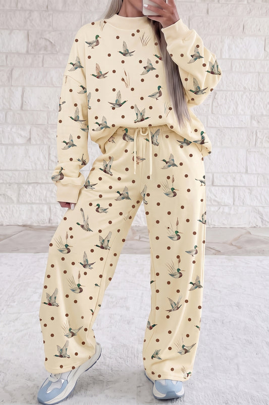 Dotty Mallard Print Crewneck Pants Set