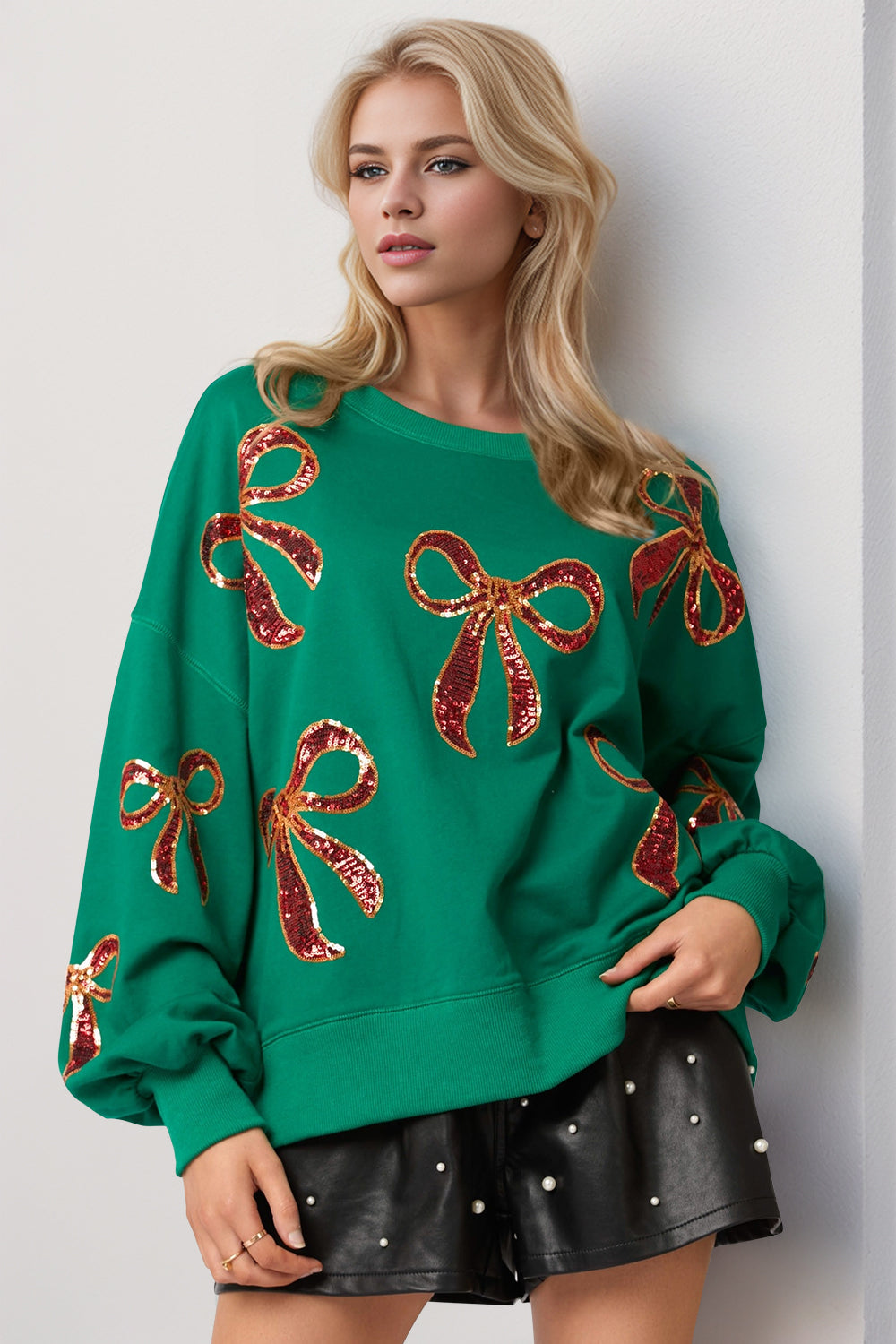 Double Take Wrap Me Up In Bows Sweatshirt