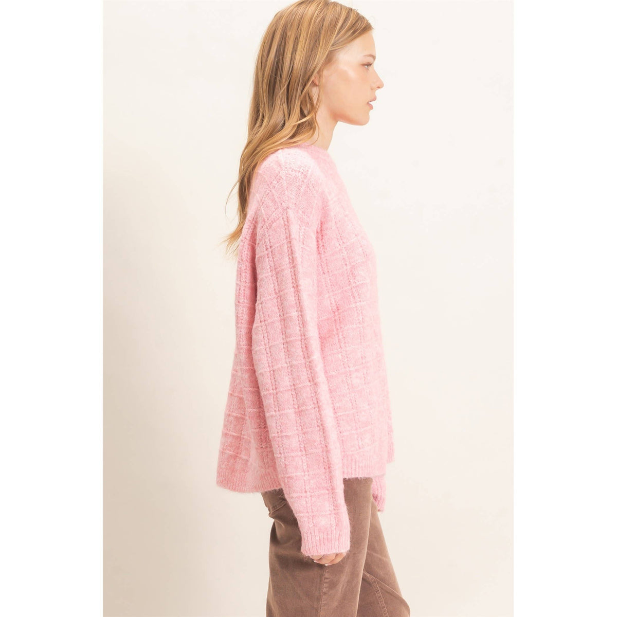 Grid Textured Knit Sweater