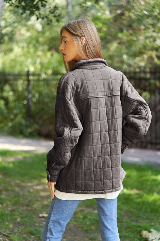 Zelda Solid Mineral Wash Quilted Shacket