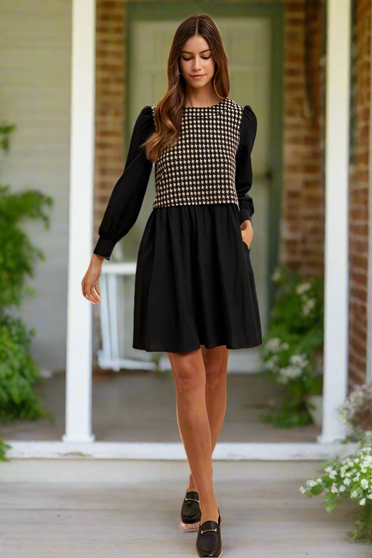Annie Wear Tie Back Plaid Round Neck Mini Dress