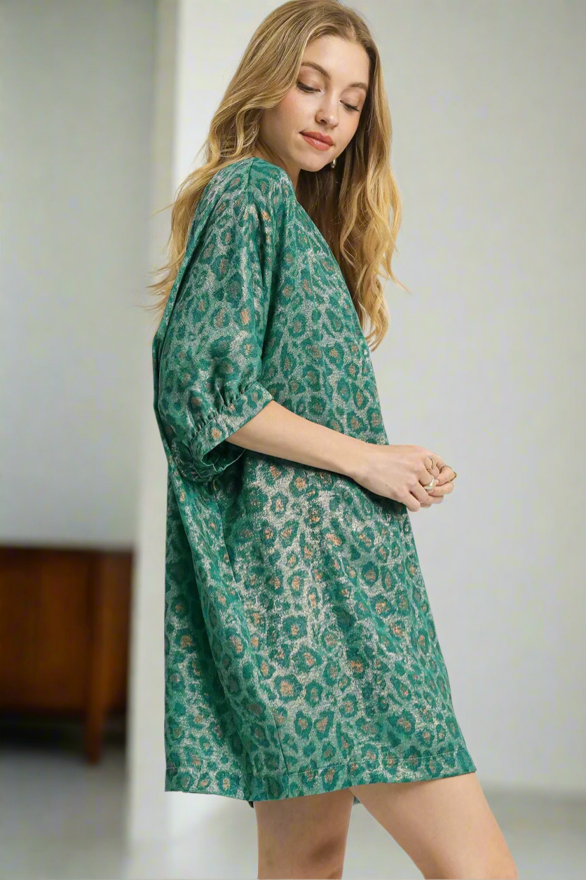 Umgee Metallic Leopard Mini Dress