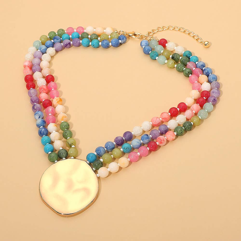 Bold Hammered Beaded Necklace