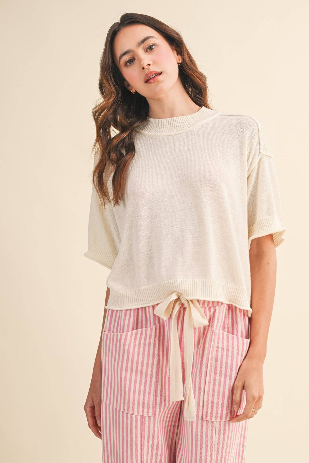 Lillith Cream Lightweight Knit Top