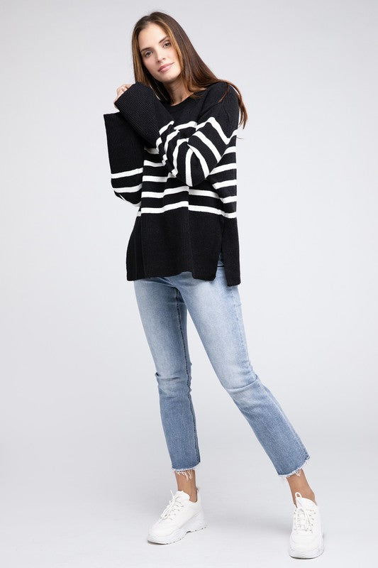 Unload Love Ribbed Hem Stripe Sweater