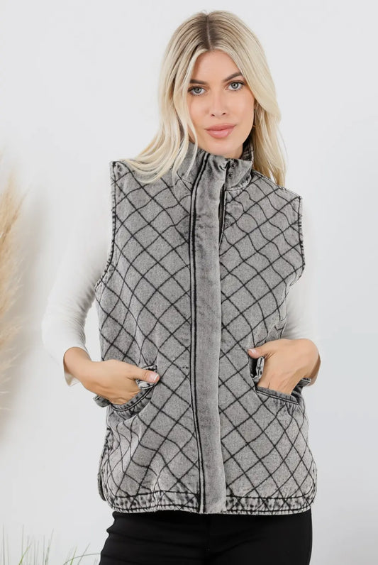 Amberly Quilted Denim Vest