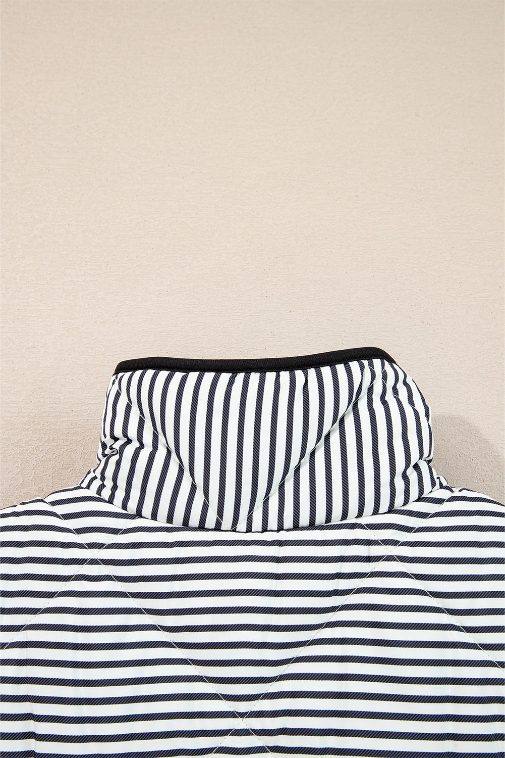 Stripe Contrast Trim Snap Button Collared Vest