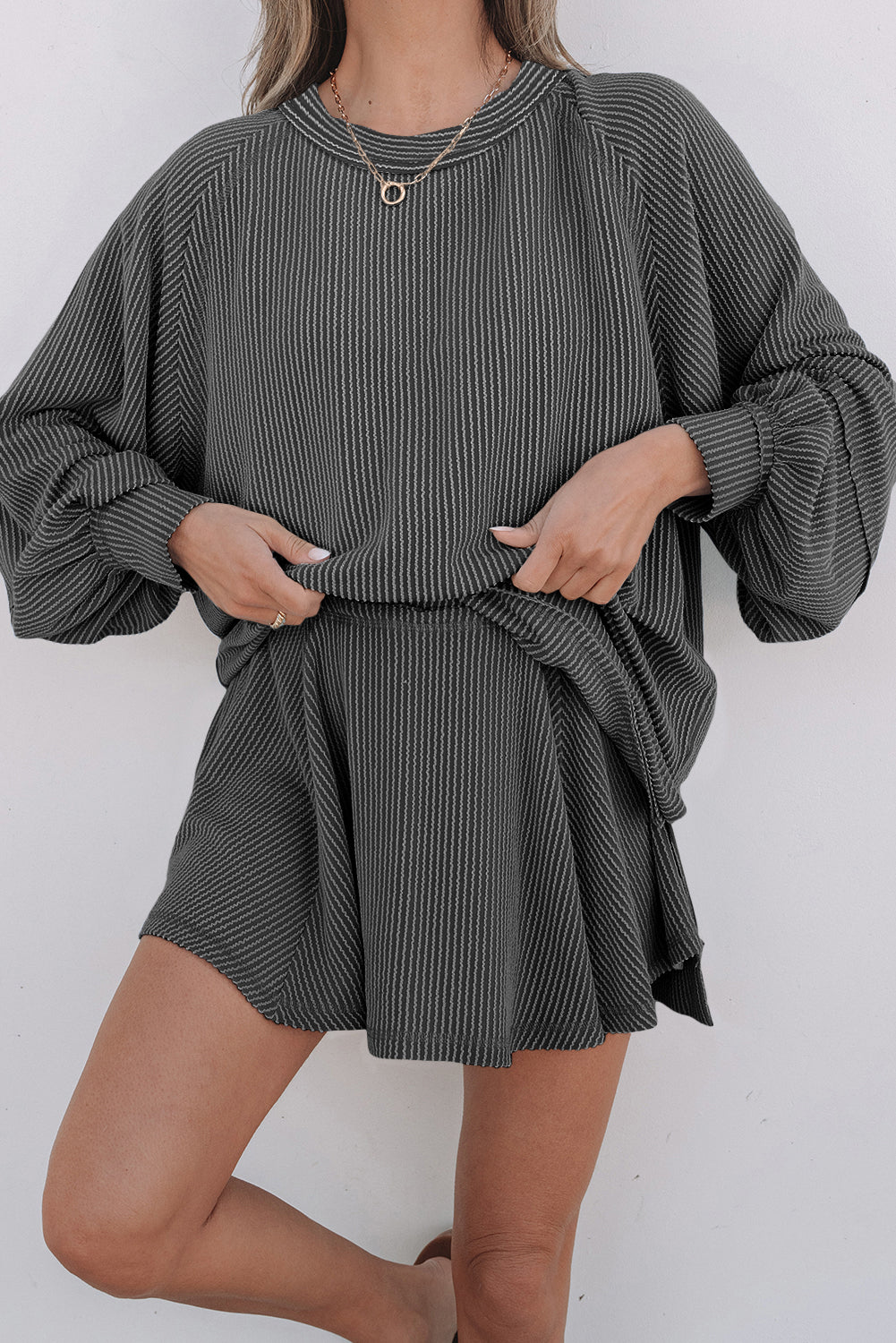 Corded Top and Ruffle Mini Skirt Set