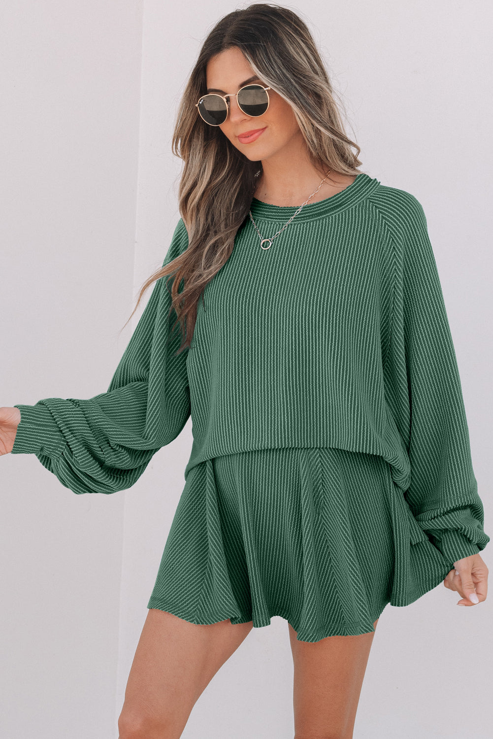 Corded Top and Ruffle Mini Skirt Set
