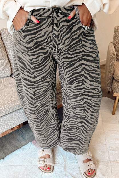 Social Zebra Wide Leg Barrel Jeans