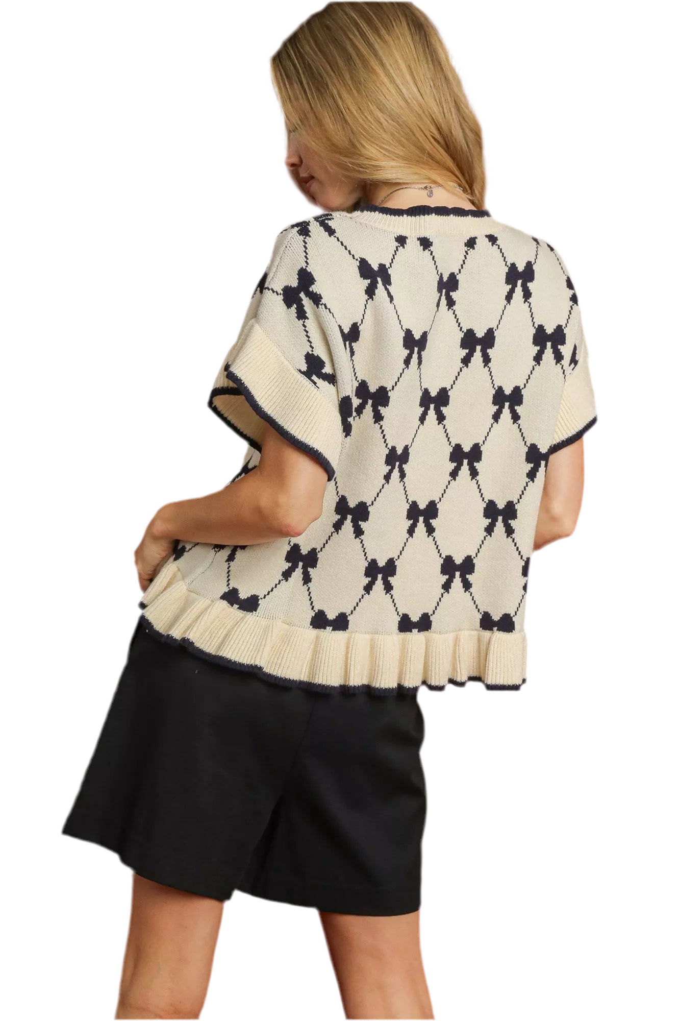 Umgee Bow Knit Ruffle Sleeve Sweater