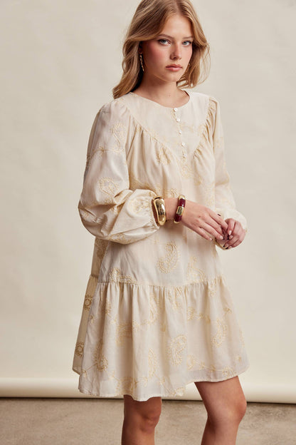Emma Embroidered Paisley Cotton Mini Dress