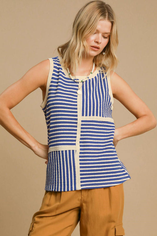 Umgee Navy Texture Striped Tank