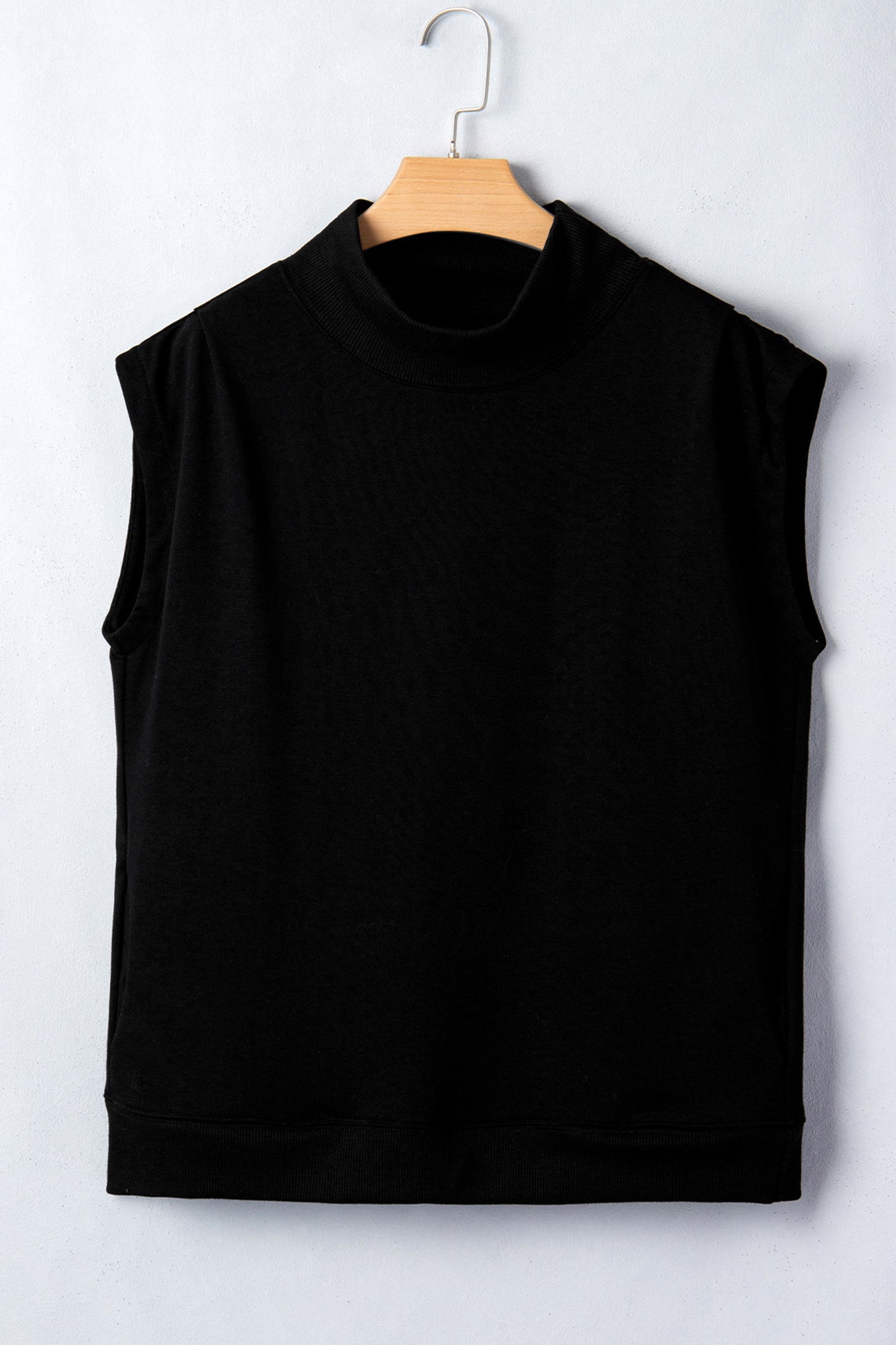 Solid Mock Neck Cap Sleeve Oversized Top