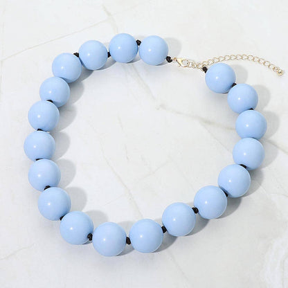 Baby Blue Chunky Round Beaded Statement Necklace