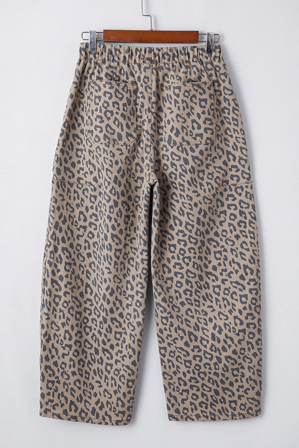 Leopard Drawstring Elastic Waist Pocketed Jeans