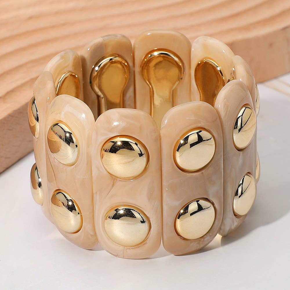 Chunky Wide Marbled Resin Stretch Bracelet