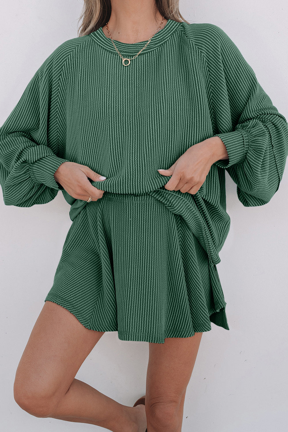 Corded Top and Ruffle Mini Skirt Set