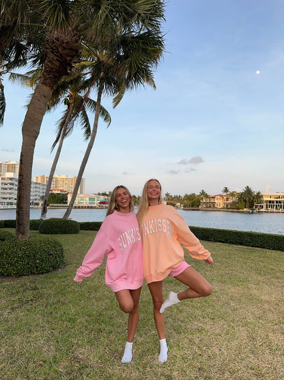 Papaya Orange Varsity Sunkissed Embroidered Mockneck Sweatshirt 100% Cotton