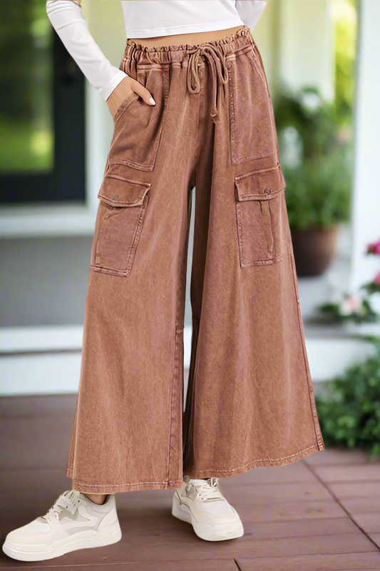 Mittoshop French Terry Cargo Wide Leg Pants