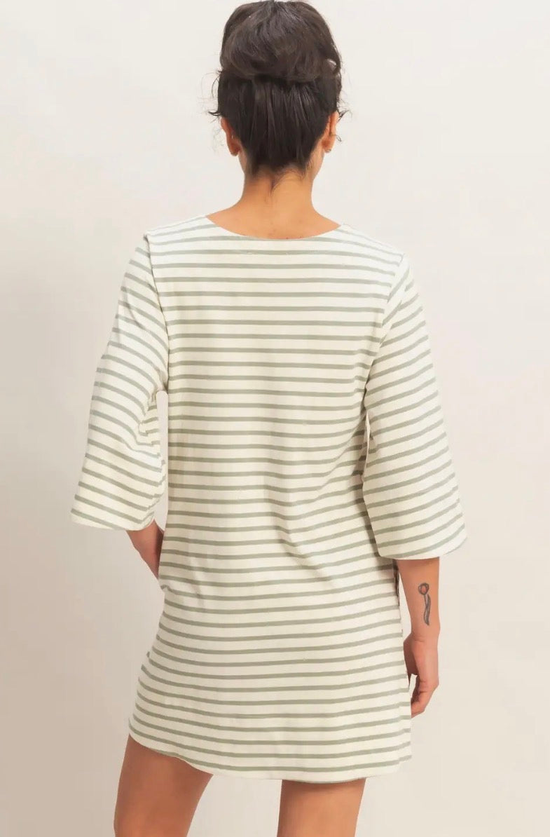 The Emerson Striped Mini Dress Sage