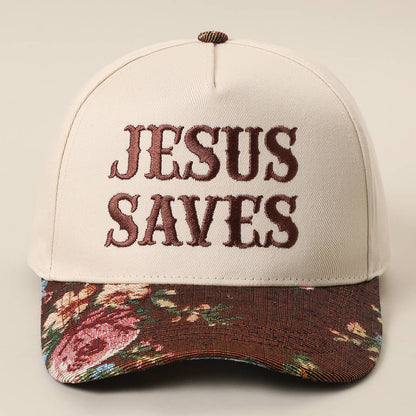 JESUS SAVES Embroidered Floral Tapestry Trucker Hat
