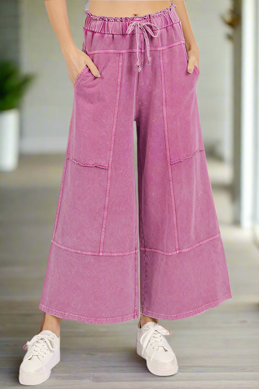 Mittoshop Mineral Wash Seam French Terry Wide Leg Pants