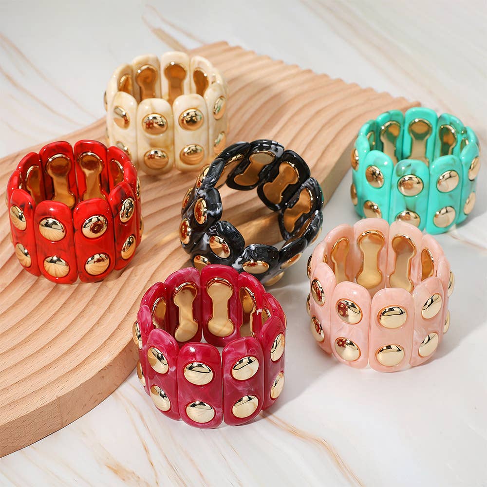 Chunky Wide Marbled Resin Stretch Bracelet