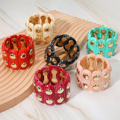 Chunky Wide Marbled Resin Stretch Bracelet