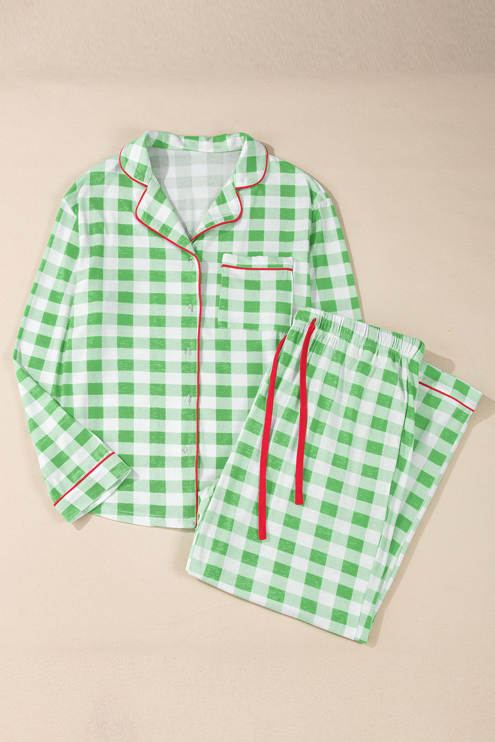 Plus Size Christmas Plaid Contrast Trim Pajama Set